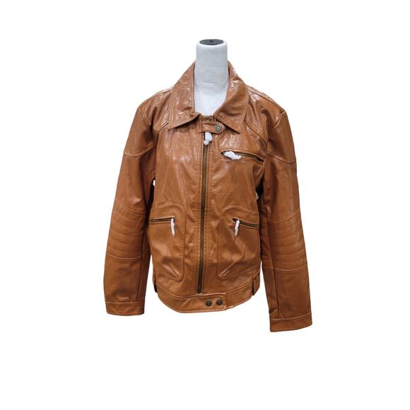 Free People Josie Jacket Large Women's Brown Vegan Leather Moto NEW - Picture 3 of 13